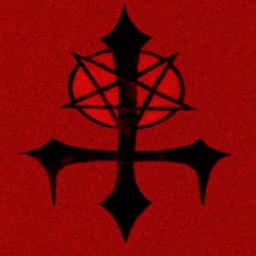 an inverted cross on a red background