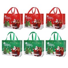 six christmas shopping bags with santa clause on them