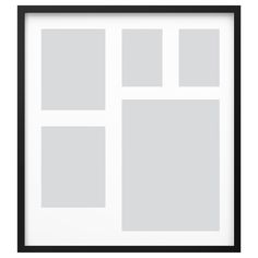 a black and white photo frame with four squares on the bottom, in front of a white background