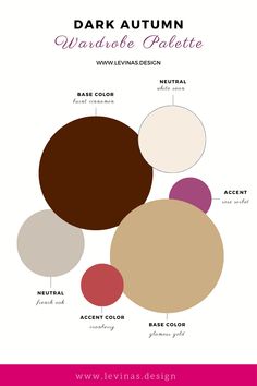 the dark autumn palette is shown with different shades and colors, including brown, pink, white