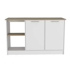 a white cabinet with two open shelves