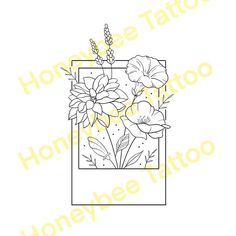 a drawing of flowers in a vase on a white background