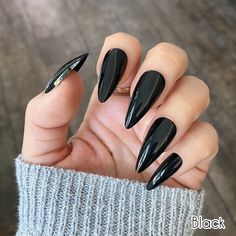 Black Acrylic Nails Almond, Black Nails Inspiration, Mid Length Nails, Acrylic Nails Almond, Length Nails, Black Stiletto Nails, Quick Nail, Natural Nail Art, Long Stiletto Nails