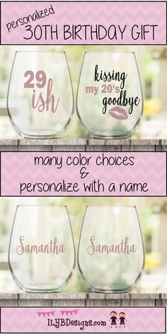 three wine glasses with names on them and the words, personalized for each person