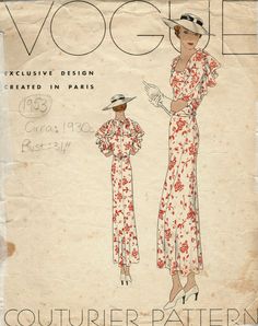 an old fashion pattern for a woman's dress and hat