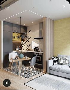 a living room and dining area in an apartment