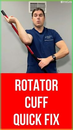 a man holding a baseball bat in his right hand and pointing to the side with text reading rotator cuff quick fix