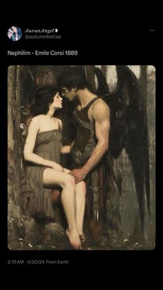 an image of a man and woman in the woods with wings on their chests