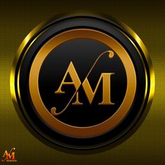 the letter m in gold and black on a dark background with a golden circle around it