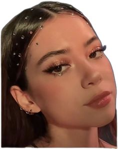 Pearly Hairstyle, Prom Hairstyle Straight Hair, Glitter Night Outfit, Euphoria Prom Theme Outfits, Homecoming Makeup With Rhinestones, Olivia Rodrigo Concert Hair Ideas, Outfit Ideas For 21st Birthday, Eras Tour Makeup Ideas Folklore, Bedazzled Hairstyles