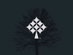 a black and white tree with an umbrella on it