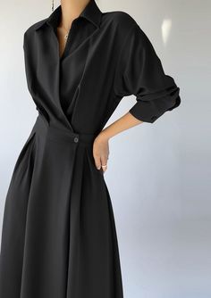 Elegant Shirt Dress, Shirt Dress Long Sleeve, Casual Elegant Style, Shirt Dress Long, Fashion Outerwear, Elegant Casual, Vestidos Vintage, Long Shirt Dress, Moda Vintage