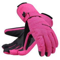 Women's Zippered Pocket Touchscreen Ski Snowboard Gloves Snowboard Gloves, Waterproof Zipper, Pink M, Snow Shoes, Girls Fashion Clothes