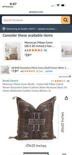 an image of a pillow on the amazon page