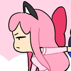 a cartoon girl with pink hair holding a toothbrush in one hand and looking at the other