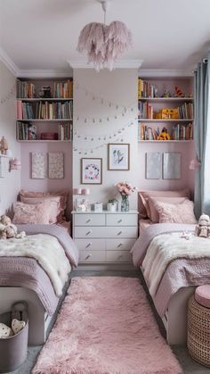 2 Level Bedroom Ideas, Closet Beds Ideas, Twins Beds In Small Room, Sister Rooms Shared, Childrens Bedrooms Girls Ideas, Bedroom Decor For Two Sisters, 2 Beds Girls Room, Girls Double Bedroom Ideas, Girls Bedroom Ideas Shared Sisters Bunk Beds