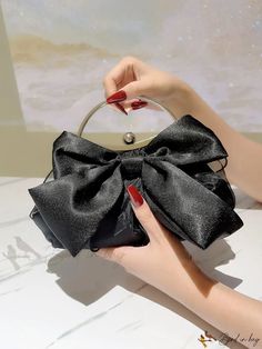 Bird in Bag - Satin Evening Clutch Bag with Rhinestone Butterfly Knot Decoration for Party, Black Decoration For Party, Ruched Bag, Black Evening Bag, Butterfly Knot, Grey Bag, Satin Bags, Christmas Parties, Satin Bow, Evening Clutch Bag