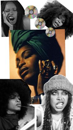 the collage shows various images of women with different hair colors and styles, including one woman's head wearing a turban