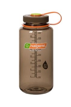 a water bottle with a measuring tape on the top and an orange cap is in front of a white background