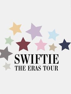 the logo for swiffie the eras tour with stars in black on white background