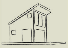 a drawing of a house on a gray background with the words, how to draw a house