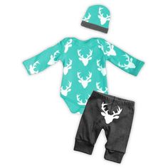 Teal Gray Deer Boy Onesie Pant Set Deer Onesie, Pink Deer, Boy Onesie, Oh Deer, Everything Baby, Matching Accessories, Bubblegum Pink, Pant Set, Future Baby