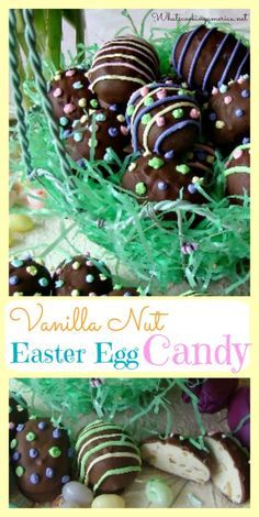 chocolate covered easter eggs with sprinkles and green grass