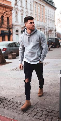 Mens Fall Outfits, Hoodie Outfit Men, Grey Hoodie Men, Mens Casual Outfits Summer, Stylish Men Casual, Hipster Man, Fall Outfits Men, Winter Outfits Men