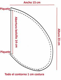 a diagram showing the size and width of an oval shaped piece of cloth with stitching