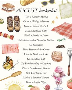 an illustration of the august bucket list