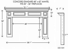 an architectural drawing of a fireplace and mantel with measurements for the top, bottom and sides