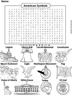 an american symbols word search is shown