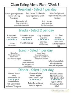 Clean Eating Meal Plan. Here is week 3 of your free clean eating meal plans! Printable menus and recipes for breakfast, lunch, dinner and snack! homemadeforelle.com Clean Eating Menu Plan, Free Clean Eating Meal Plan, Clean Eating Menu, Clean Eating Diet Plan, Fast Diet, Diet Inspiration, Juice Diet