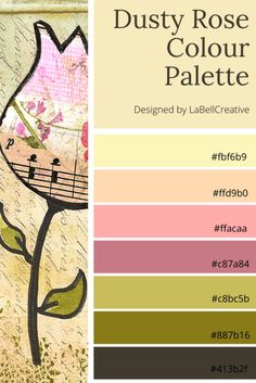 the color scheme for dusty rose palette is pink, green, and yellow with music notes on it