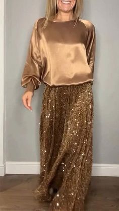 ✨High quality mercerized cotton set✨ Maxi Sequin Skirt, Sequined Skirt, Sparkle Skirt, Sequin Maxi, Women Long Sleeve Tops, Cotton Set, Satin Top, Polyester Top, Season Autumn