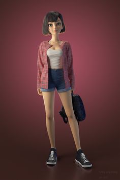 an animated woman with short shorts and sneakers