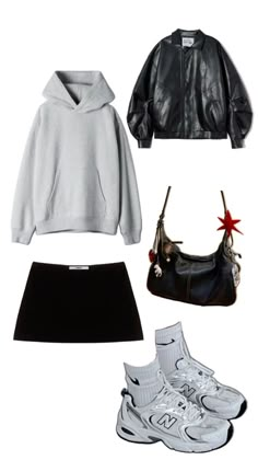 #summeroutfitideas #outfitidea #outfitoftheday Mini Skirt Leather Jacket, Outfit Inspo Mini Skirt, Oversized Grey Hoodie, Leather Jacket Oversized, Edge Fashion, Classic Leather Jacket, Ootd Winter, Model Lifestyle