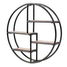 a circular shelf with shelves in the shape of a circle and wooden shelves on each side