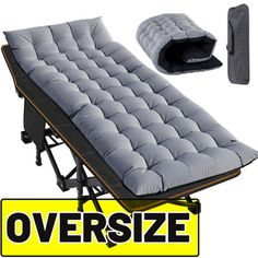 an oversize futon bed is shown with the cover open