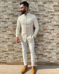 Men latest designer cream jodhpuri suit for men wedding is made of luckhnowi chikankari fabric. This  bandhgala suit is made for Indian Groomsmen Wear, Can can be worn for all occasion. Inspired by the western suit, this Indian Wedding Suit is widely choosed by the groomsmen wear. Get hold  to this auspicious mandarin collar suit now Suit Collar :       Mandarin  Suit Colour :       Cream, All color Suit Fabric :       Chikankari Silk Suit fit :               Regular Suit Sleeves :       Long Sleeves Suit Work :       Machine Embroidery Occasion:-           Wedding , function Season:-               All(Preferred winter ) For more collection www.etsy.com/shop/ethnicworldstudio Traditional Indian Mens Clothing, Jodhpuri Suits For Men, Indian Wedding Clothes For Men, Sherwani For Men Wedding, Wedding Kurta For Men, Groom Dress Men, Wedding Dresses Men Indian