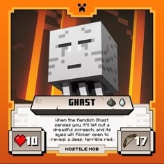 a card with an image of a character from the minecraft video game ghast