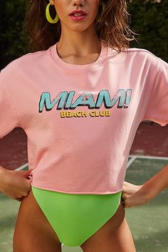 Miami Beach Club, 80’s Fashion, Retro Photography, Graphic Crop Top, Women's Outfits, Miami Vice, 1980s Fashion, Brand Board