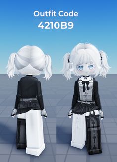 two dolls with white hair and blue eyes are standing next to each other, both wearing black