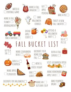 a printable fall bucket list for kids with pictures and words on the front page