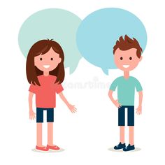 a boy and girl talking with speech bubbles above them royalty illustration on white background stock illustration