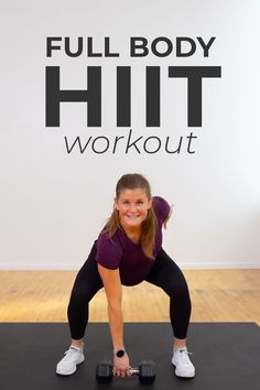 a woman is doing a full body hit workout