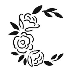 a black and white drawing of a flower on a white background with the letter c