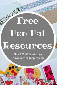 a pile of paper with the words free pen pal resources on it and an image of some