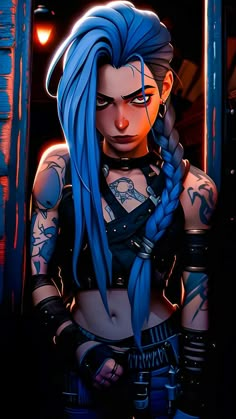 a woman with blue hair and piercings