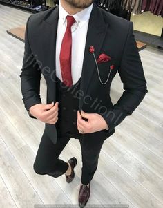 Mens Tuxedo Suits Black Trouser+Jacket+Vest Coat Suit Christmas Dinner Party Wear Suits Grooms Wedding Dress Suits Tuxedo Designer Suits Custom Order Available This Suit with Come Jacket + Pants + Vest Coat ( 3 Piece suit) Heavy Weight 1000 - 1200 GRAMS Two deep pockets at bottom and breast